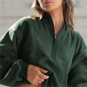 JOAH BROWN retro half zip sweatshirt in Pine Green S/M